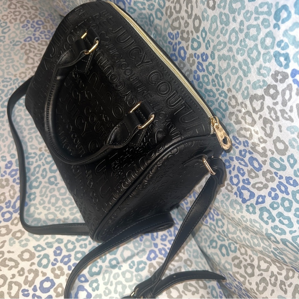 New Black Juicy Couture Purse Licorice Satchel Barrel Bag MSRP $99 Embossed - Picture 5 of 6